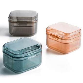 3-layer Denture Case Invisible Orthodontic Retainer Storage Box Drainage Layered Braces Cleaning Box(Apricot)