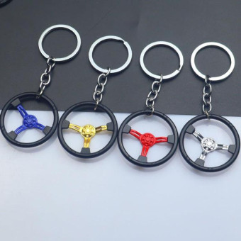 Car Steering Wheel Keychain Removable Key Pendant(Silver)
