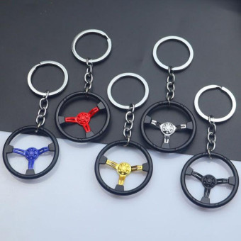 Car Steering Wheel Keychain Removable Key Pendant(Silver)