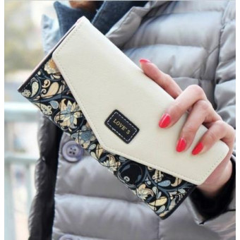 Long Leather Floral Pattern Wallets Coin Purses Money Bag for Women(Black)