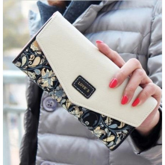 Long Leather Floral Pattern Wallets Coin Purses Money Bag for Women(Black)