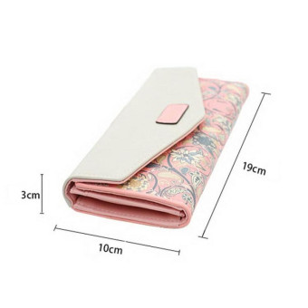 Long Leather Floral Pattern Wallets Coin Purses Money Bag for Women(Blue)