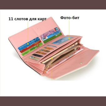 Long Leather Floral Pattern Wallets Coin Purses Money Bag for Women(Pink)