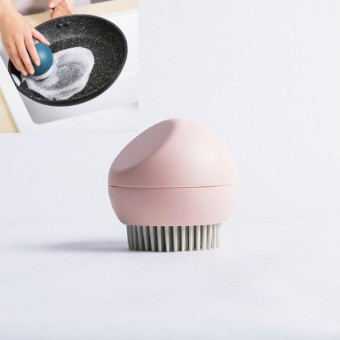 Spherical Stand Pot Brush Kitchen Silicone Cleaning Brush Household Decontamination Brush(Cherry Pink)
