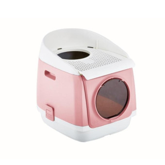 Plastic Flip Cover Fully Enclosed Deodorant Litter Box Pet Potty(Pink)