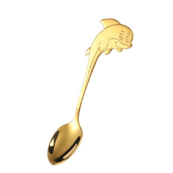 2 PCS Stainless Steel Dolphin Shape Cartoon Coffee Stirring Spoon Ice Cream Spoon Child Feeding Spoon(Gold)
