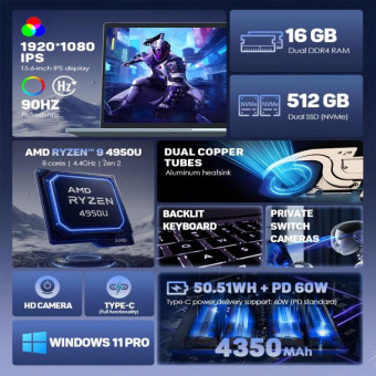 G16 Air 15.6 inch Gaming Laptop, 16GB+512GB, Windows 11 Pro AMD Ryzen 9 4950U Octa Core, EU Plug