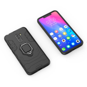 PC + TPU Shockproof Protective Case with Magnetic Ring Holder for Xiaomi Pocophone F1(Black)