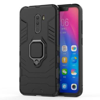 PC + TPU Shockproof Protective Case with Magnetic Ring Holder for Xiaomi Pocophone F1(Black)