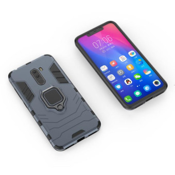 PC + TPU Shockproof Protective Case with Magnetic Ring Holder for Xiaomi Pocophone F1(Navy Blue)
