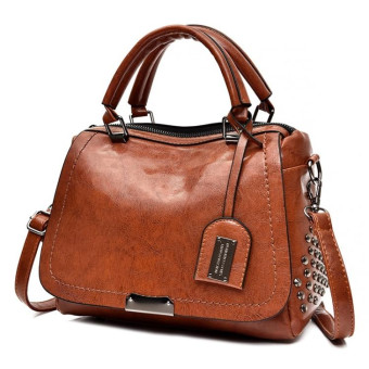 Casual PU Shoulder Bag Ladies Handbag Messenger Bag with Rivet (Brown)