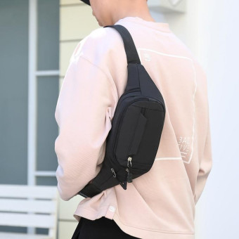 Pure Color Multi-function Pockets Waterproof Chest Bag Waist Sports Bag (Black)
