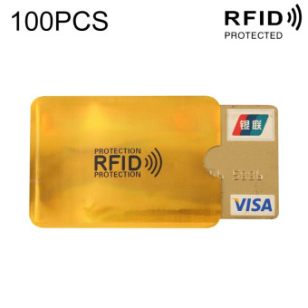 100pcs Aluminum Foil RFID Blocking Credit Card ID Bank Card Case Card Holder Cover, Size: 9 x 6.3cm (Gold)