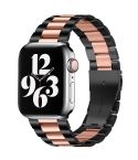 For Apple Watch Series 10 42mm / 9&8&7 41mm / SE 3&SE 2&6&SE&5&4 40mm / 3&2&1 38mm Fold Buckle 3 Beads Stainless Steel Watch Band (Black+Rose gold)