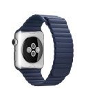 For Apple Watch 42mm Loop Magnetic Closure Clasp PU Leather Watch Band(Dark Blue)