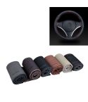 Car Universal Genuine Leather Hand-stitched Steering Wheel Cover(Black)
