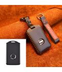 For Volvo Single Slit Style Car Cowhide Leather Key Protective Cover Key Case (Black)