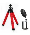 Mini Octopus Flexible Foam Tripod Holder with Phone Clamp & Remote Control (Red)