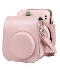 Solid Color Full Body Camera Leather Case Bag with Strap for FUJIFILM Instax mini 11 (Pink)