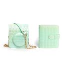 For FUJIFILM instax mini 12 Colorful Woven Leather Case Full Body Camera Bag + Photo Album with Strap (Green)