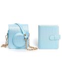 For FUJIFILM instax mini 12 Colorful Woven Leather Case Full Body Camera Bag + Photo Album with Strap (Blue)