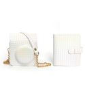 For FUJIFILM instax mini 12 Colorful Woven Leather Case Full Body Camera Bag + Photo Album with Strap (White)