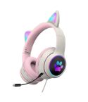 AKZ-022 USB + 3.5mm Port Cat Ear Design Foldable LED Headset with Mic(Grey)