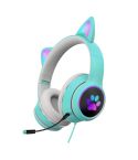 AKZ-022 USB + 3.5mm Port Cat Ear Design Foldable LED Headset with Mic(Light Blue)