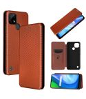 For Realme C21 Carbon Fiber Texture Horizontal Flip TPU + PC + PU Leather Case with Card Slot(Brown)