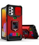 For Samsung Galaxy A32 4G Sliding Camera Cover Design PC + TPU Shockproof Case with Ring Holder & Card Slot(Red)