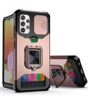 For Samsung Galaxy A32 4G Sliding Camera Cover Design PC + TPU Shockproof Case with Ring Holder & Card Slot(Rose Gold)