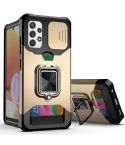 For Samsung Galaxy A32 4G Sliding Camera Cover Design PC + TPU Shockproof Case with Ring Holder & Card Slot(Gold)