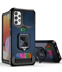 For Samsung Galaxy A32 4G Sliding Camera Cover Design PC + TPU Shockproof Case with Ring Holder & Card Slot(Blue)
