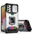 For Samsung Galaxy A32 4G Sliding Camera Cover Design PC + TPU Shockproof Case with Ring Holder & Card Slot(Silver)