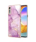 For LG Velvet 5G / 4G Electroplating Marble Pattern Dual-side IMD TPU Shockproof Case(Purple 001)
