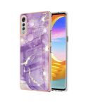For LG Velvet 5G / 4G Electroplating Marble Pattern Dual-side IMD TPU Shockproof Case(Purple 002)