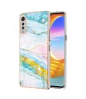 For LG Velvet 5G / 4G Electroplating Marble Pattern Dual-side IMD TPU Shockproof Case(Green 004)