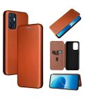 For OPPO Reno6 4G Carbon Fiber Texture Horizontal Flip TPU + PC + PU Leather Case with Card Slot(Brown)