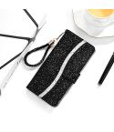 For Sony Xperia 10 III Glitter Powder Horizontal Flip Leather Case with Card Slots & Holder & Lanyard(Black)