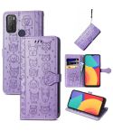 For Alcatel 1S 2021 Lovely Cat and Dog Embossing Pattern Horizontal Flip Leather Case , with Holder & Card Slots & Wallet & Cartoon Clasp & Lanyard(Purple)