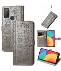 For Alcatel 1S 2021 Lovely Cat and Dog Embossing Pattern Horizontal Flip Leather Case , with Holder & Card Slots & Wallet & Cartoon Clasp & Lanyard(Grey)