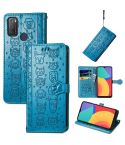 For Alcatel 1S 2021 Lovely Cat and Dog Embossing Pattern Horizontal Flip Leather Case , with Holder & Card Slots & Wallet & Cartoon Clasp & Lanyard(Blue)
