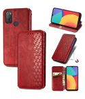 For Alcatel 1S 2021 Cubic Grid Pressed Horizontal Flip Magnetic PU Leather Case with Holder & Card Slots & Wallet(Red)