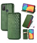 For Alcatel 1S 2021 Cubic Grid Pressed Horizontal Flip Magnetic PU Leather Case with Holder & Card Slots & Wallet(Green)