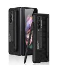 For Samsung Galaxy Z Fold3 5G GKK Ultra-thin PC + PU Phone Flip Case with Holder & Pen Slot(Carbon Fiber Texture)