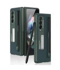 For Samsung Galaxy Z Fold3 5G GKK Ultra-thin PC + PU Phone Flip Case with Holder & Pen Slot(Dark Green)