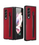 For Samsung Galaxy Z Fold3 5G Litchi Texture Hinge Protection Folding Phone Case with Pen Cover(Red)