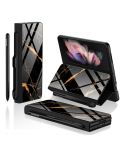 For Samsung Galaxy Z Fold3 5G GKK Flip Tempered Glass Phone Case with Pen Slot(Gold Line Black)