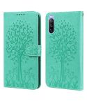 For Sony Xperia 10 III Tree & Deer Pattern Pressed Flip Leather Phone Case(Green)