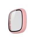 For Fitbit Versa 3 / Fitbit Sense Frosted PC +Tempered Glass Watch Case(Pink)